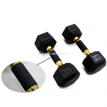 Black Hex Rubber Dumbbell with Rubber Handle - CB-DB024
